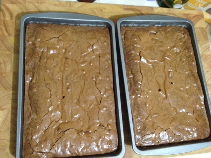 Coffee and walnut brownies cooling